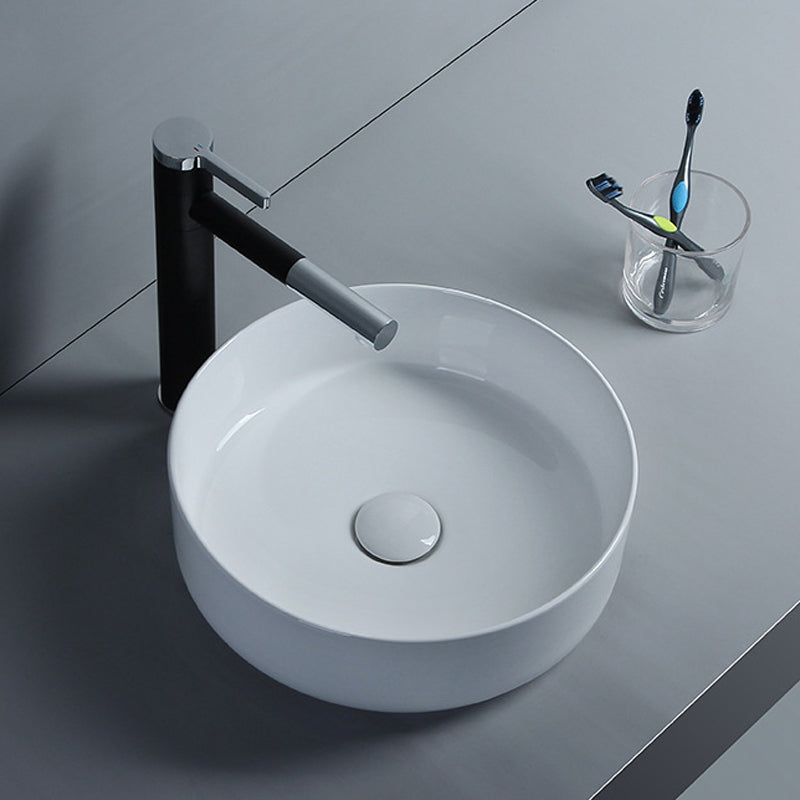 Modern White Vessel Sink Porcelain Shut-Off Valve Included Bathroom Sink