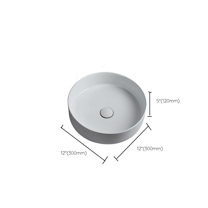 Modern White Vessel Sink Porcelain Shut-Off Valve Included Bathroom Sink