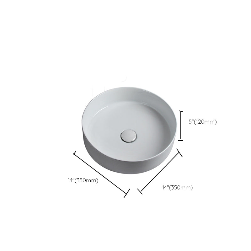 Modern White Vessel Sink Porcelain Shut-Off Valve Included Bathroom Sink