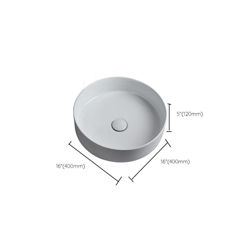 Modern White Vessel Sink Porcelain Shut-Off Valve Included Bathroom Sink