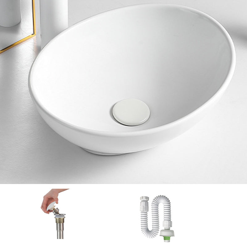 White Oval Vessel Sink Modern Style Porcelain Basin Sink with No Craftsmanship