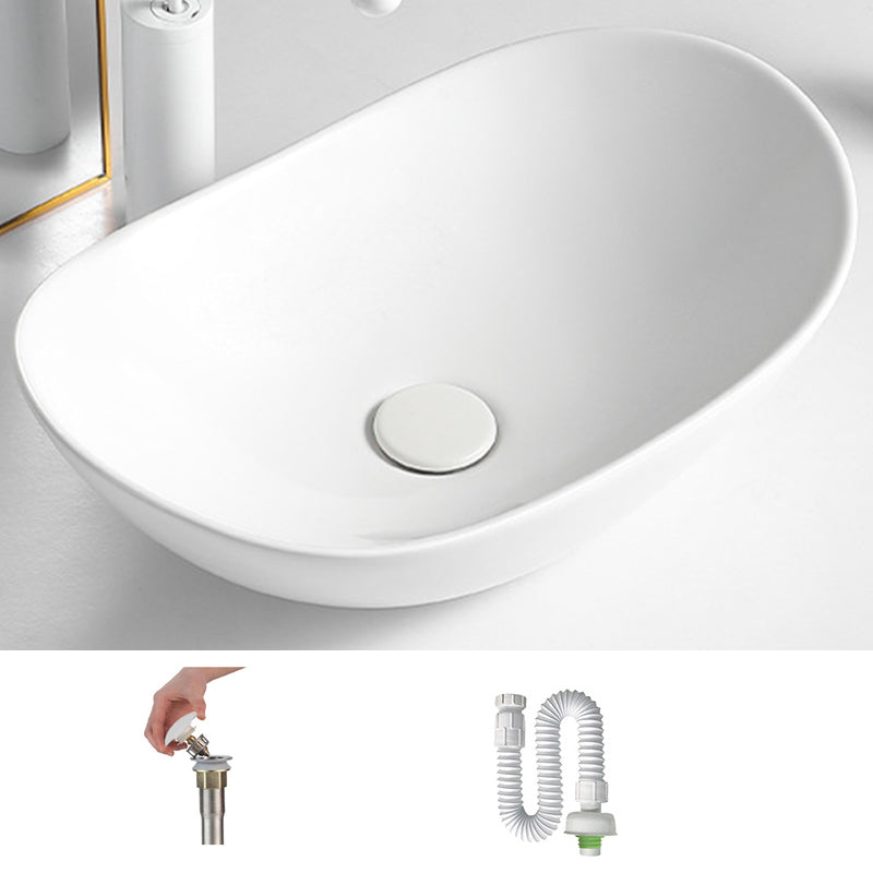 White Oval Vessel Sink Modern Style Porcelain Basin Sink with No Craftsmanship