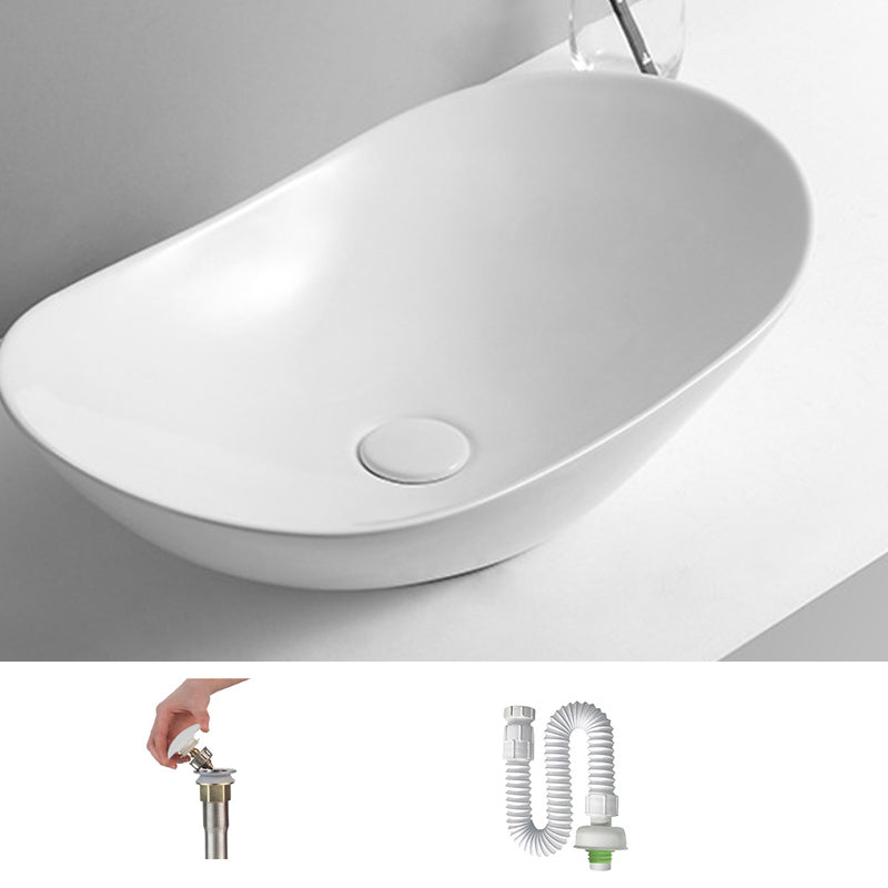 White Oval Vessel Sink Modern Style Porcelain Basin Sink with No Craftsmanship