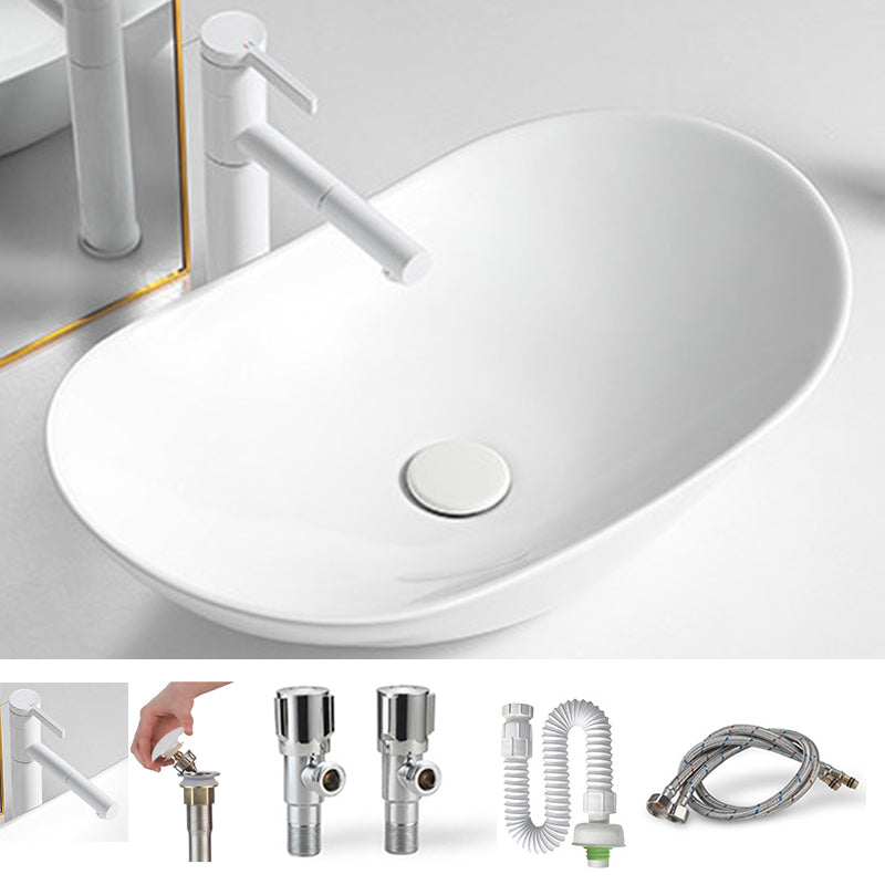 White Oval Vessel Sink Modern Style Porcelain Basin Sink with No Craftsmanship