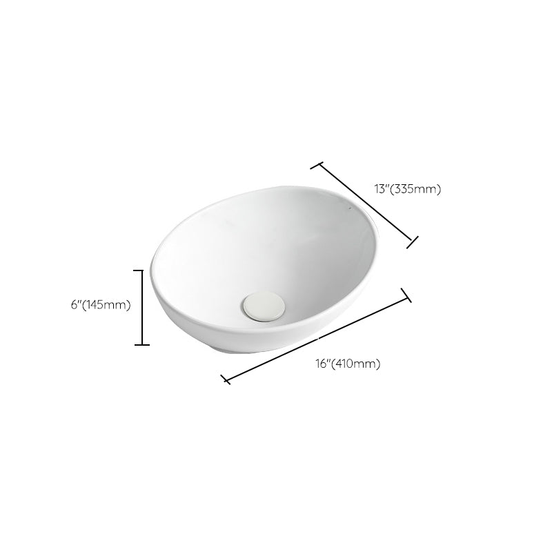 White Oval Vessel Sink Modern Style Porcelain Basin Sink with No Craftsmanship
