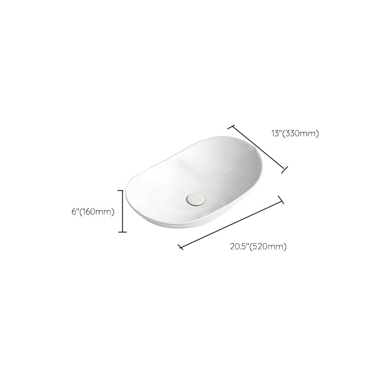 White Oval Vessel Sink Modern Style Porcelain Basin Sink with No Craftsmanship