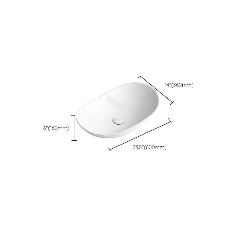 White Oval Vessel Sink Modern Style Porcelain Basin Sink with No Craftsmanship