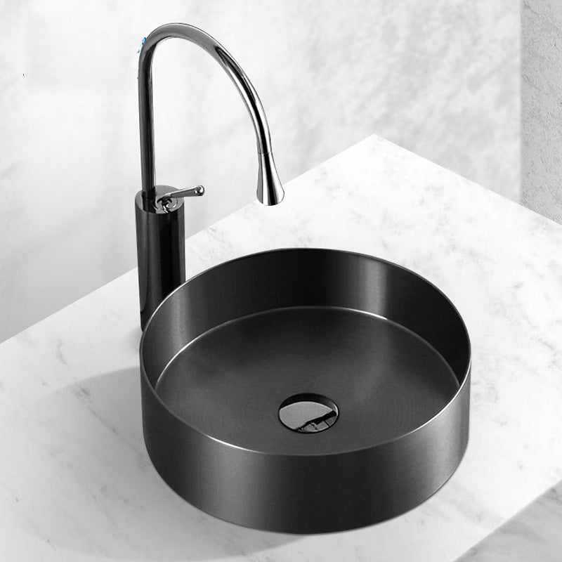 Modern Black Bathroom Sink Metal Round Vessel Bathroom Sink (Not Including Faucet)