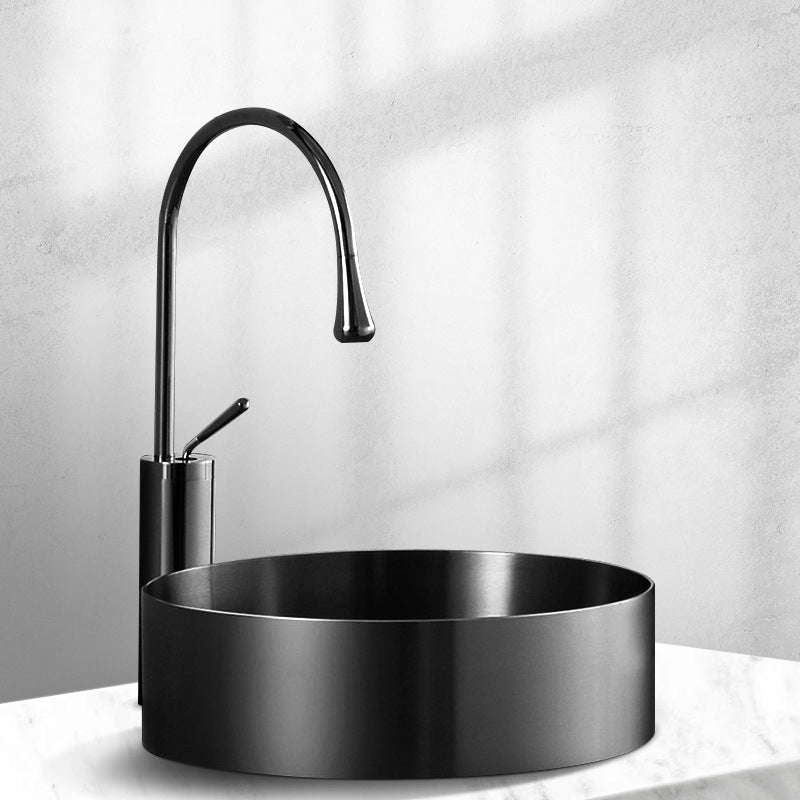 Modern Black Bathroom Sink Metal Round Vessel Bathroom Sink (Not Including Faucet)