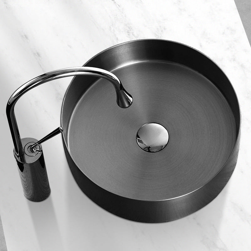 Modern Black Bathroom Sink Metal Round Vessel Bathroom Sink (Not Including Faucet)