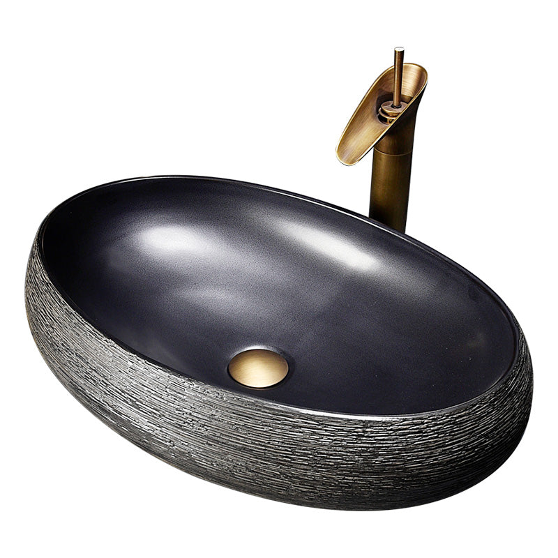 Modern Bathroom Sink Black Oval Ceramic Bathroom Sink with Faucet