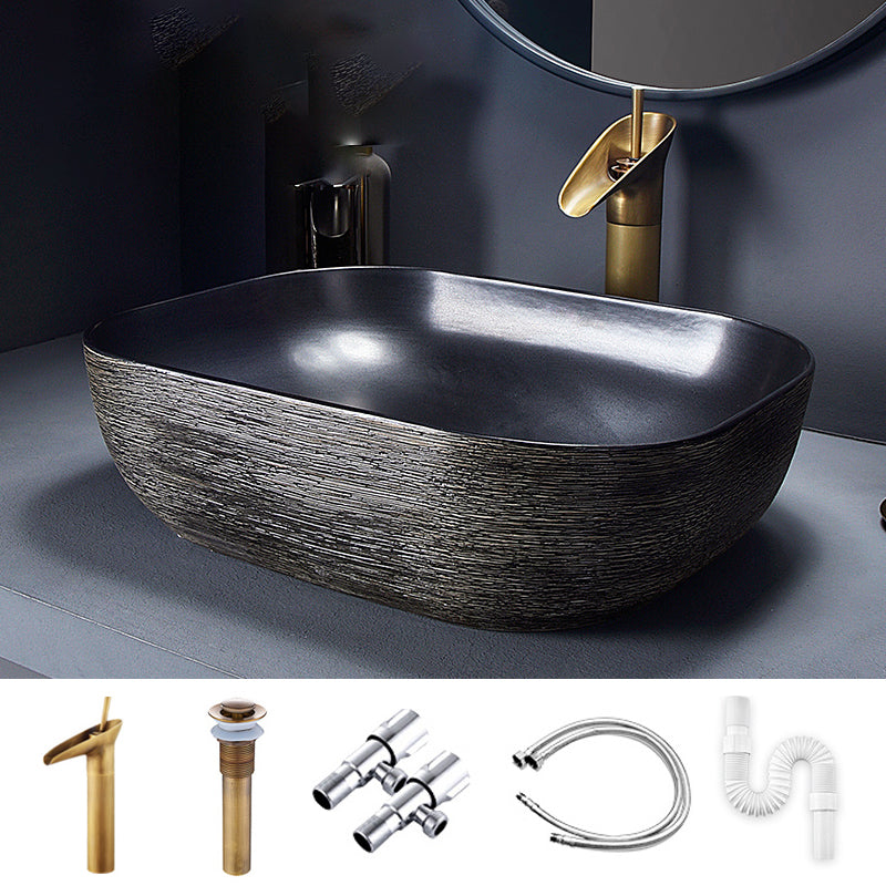 Modern Bathroom Sink Black Oval Ceramic Bathroom Sink with Faucet