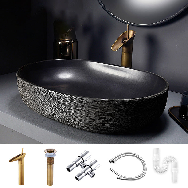 Modern Bathroom Sink Black Oval Ceramic Bathroom Sink with Faucet