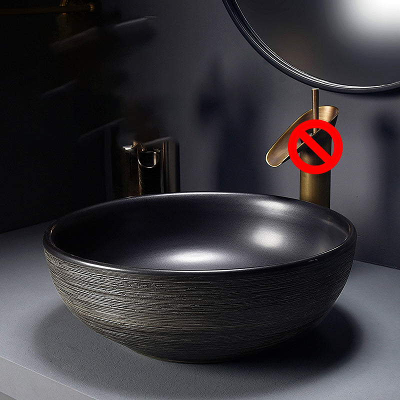 Modern Bathroom Sink Black Oval Ceramic Bathroom Sink with Faucet