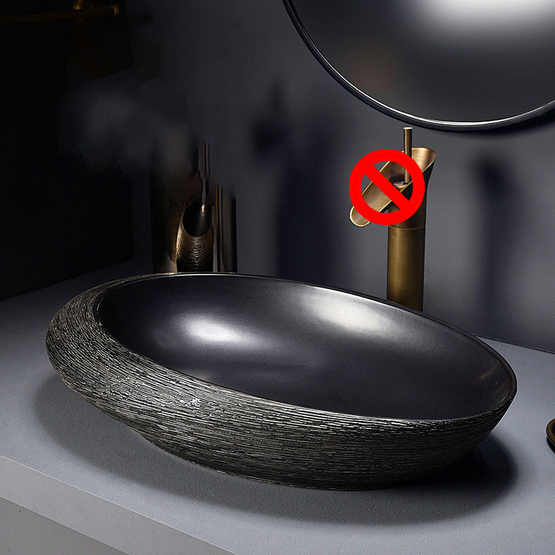 Modern Bathroom Sink Black Oval Ceramic Bathroom Sink with Faucet