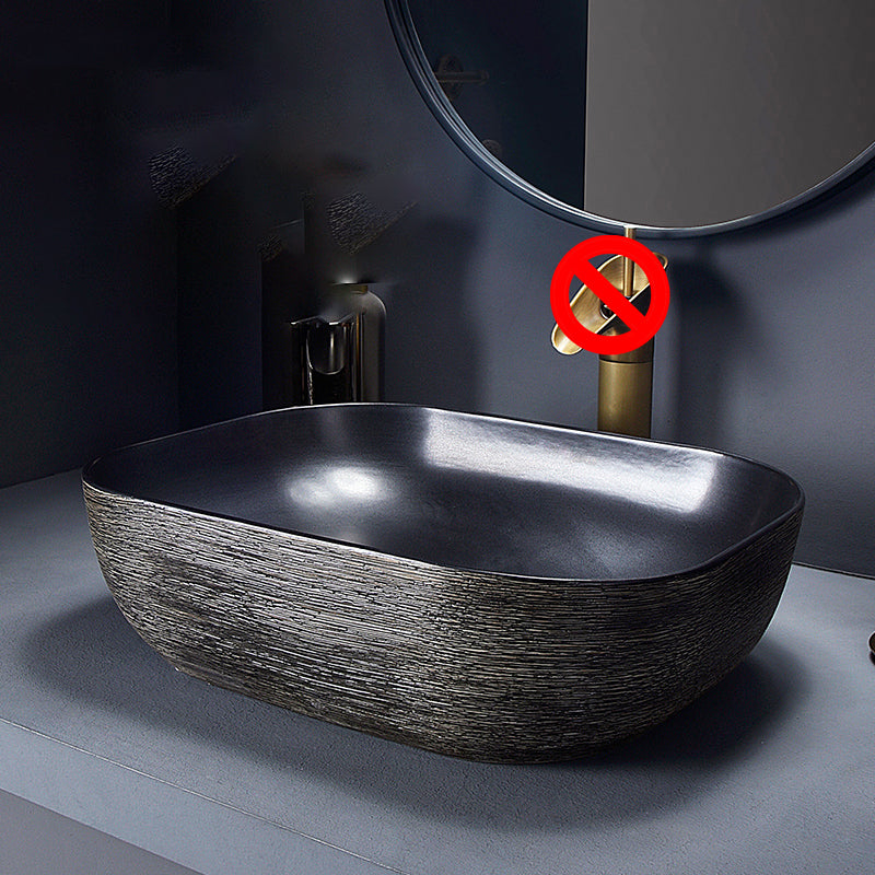 Modern Bathroom Sink Black Oval Ceramic Bathroom Sink with Faucet