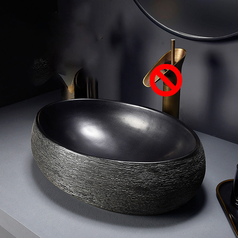 Modern Bathroom Sink Black Oval Ceramic Bathroom Sink with Faucet