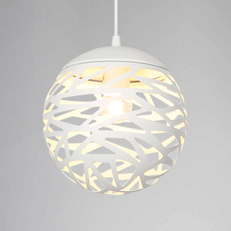 8"/12" W Stenciled Metal Shade Pendant Light Contemporary 1 Light Dining Room Hanging Light in Black/White