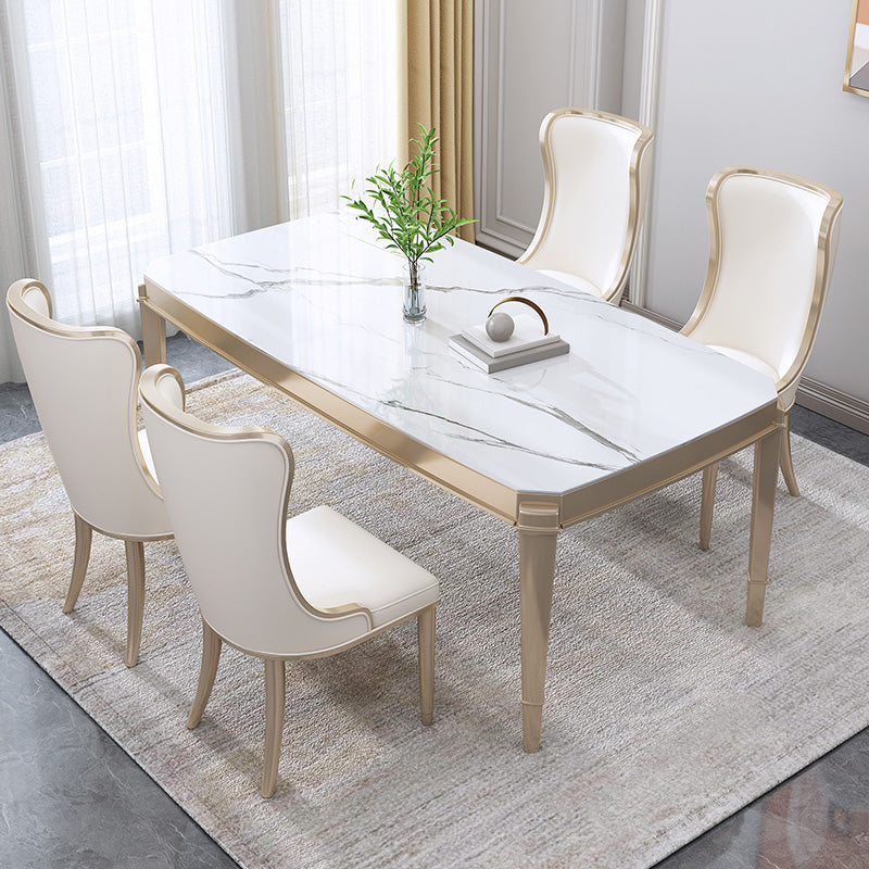 Modern 1/2/5/7 Pieces Dining Room Table Stone Rectangle Furniture in White
