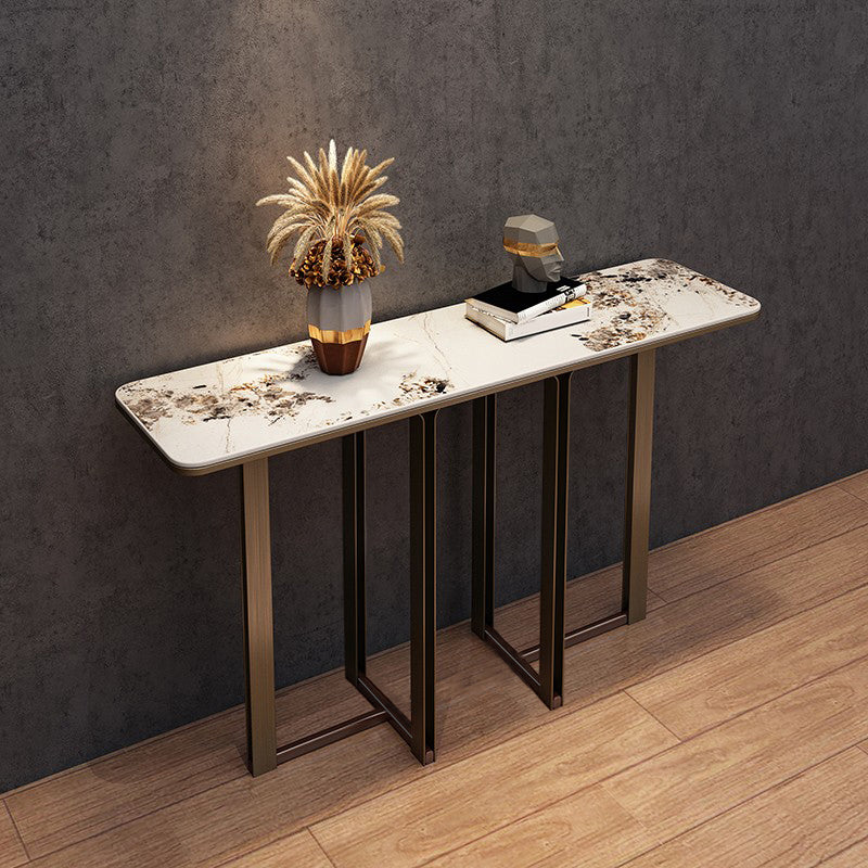 Stone Rectangle Console Table 1 Shelf 33.46" Tall End Table for Hall