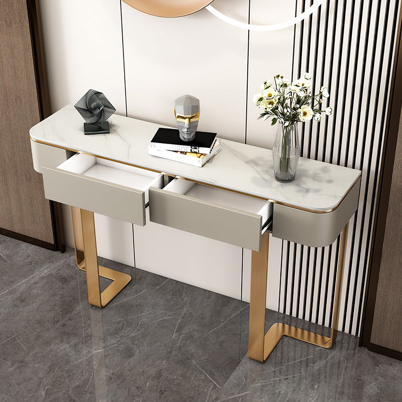 2 Drawers Console Table Modern Stone Accent Table for Hall , 33.46" Tall