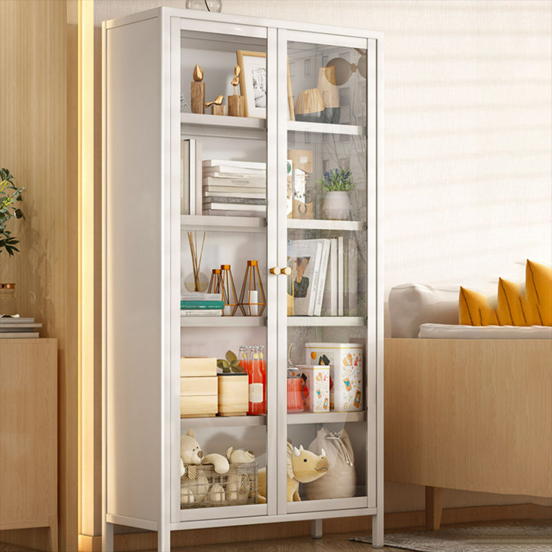 Closed Back Standard Bookcase Glam Metal Bookshelf with Doors