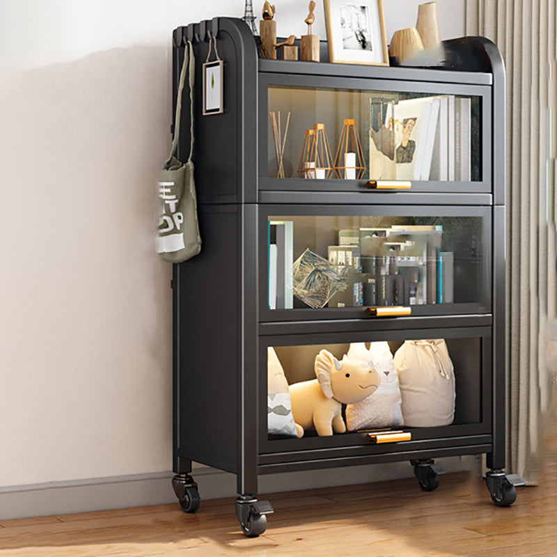 Closed Back Standard Bookcase Glam Metal Bookshelf with Doors