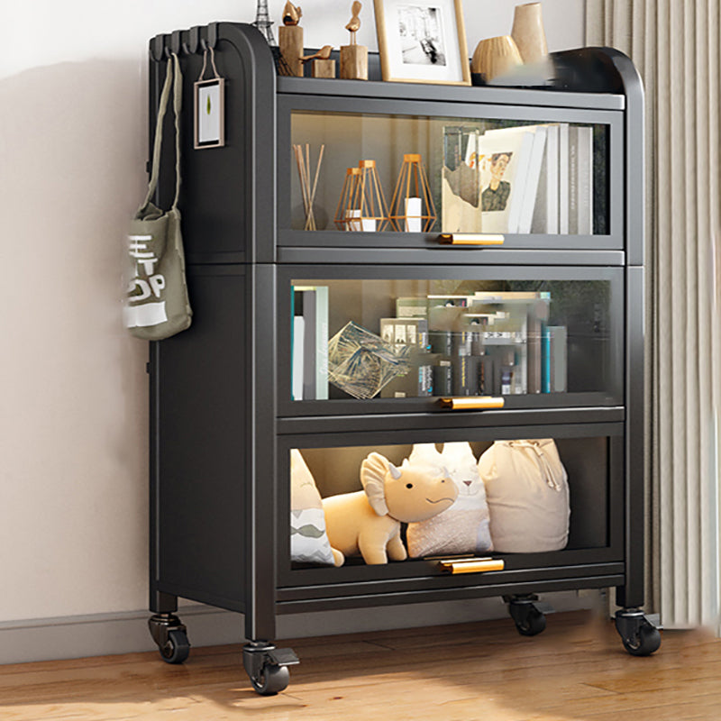 Closed Back Standard Bookcase Glam Metal Bookshelf with Doors