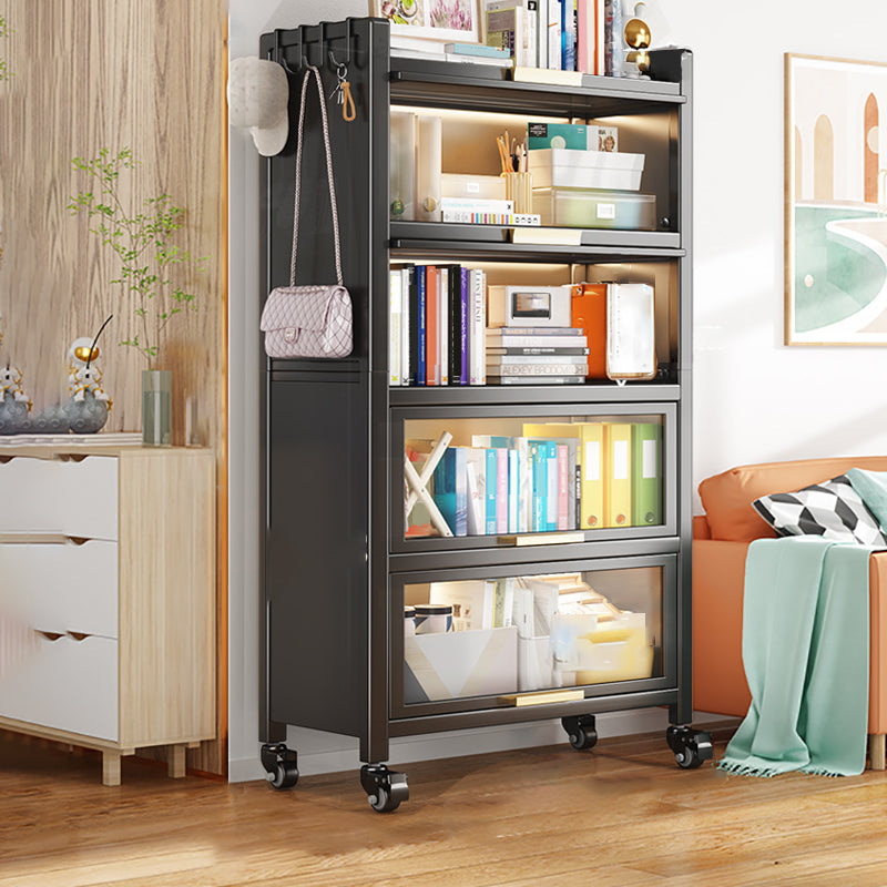 Closed Back Standard Bookcase Glam Metal Bookshelf with Doors