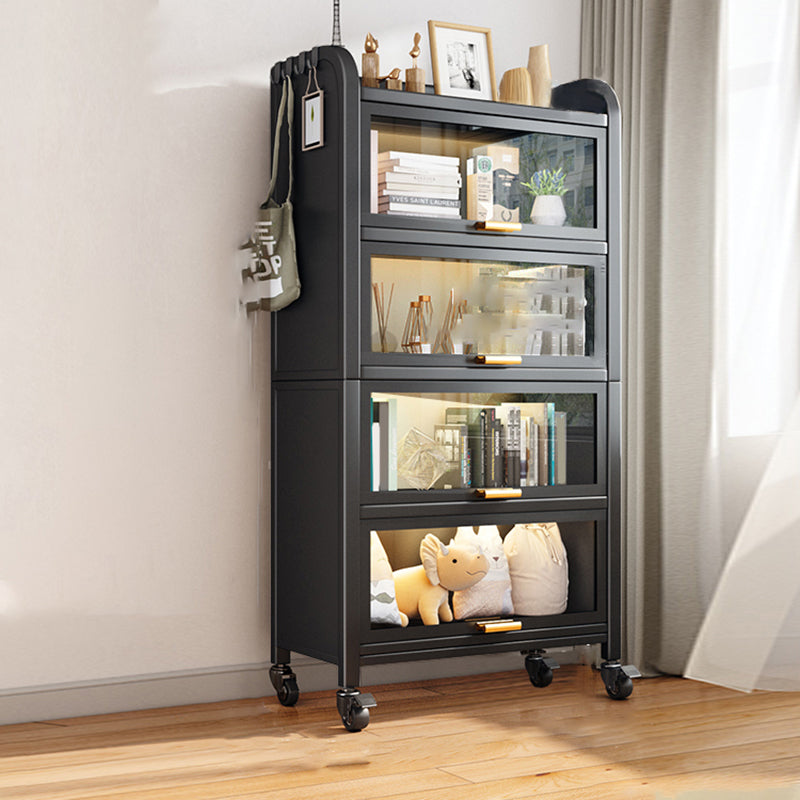 Closed Back Standard Bookcase Glam Metal Bookshelf with Doors