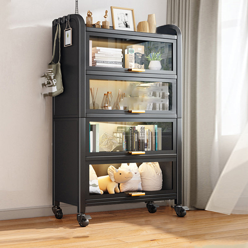 Closed Back Standard Bookcase Glam Metal Bookshelf with Doors