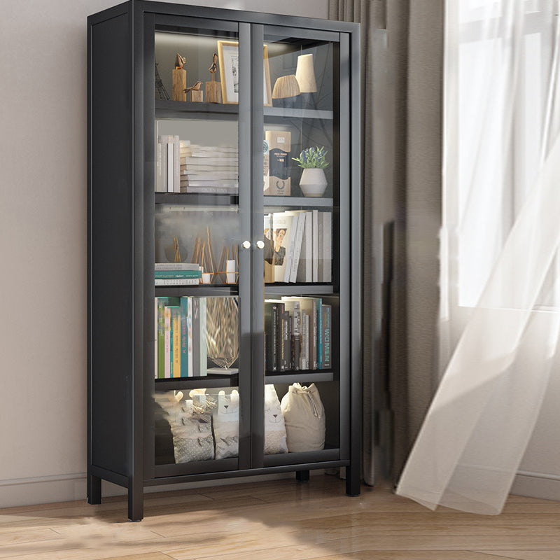 Closed Back Standard Bookcase Glam Metal Bookshelf with Doors