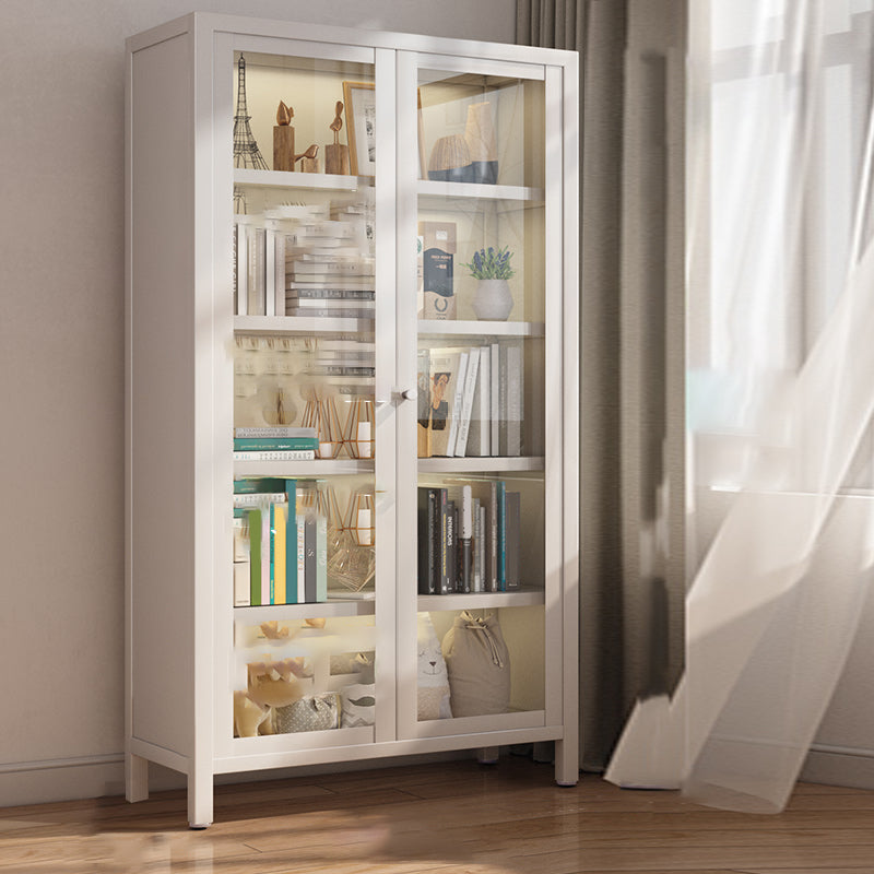 Closed Back Standard Bookcase Glam Metal Bookshelf with Doors