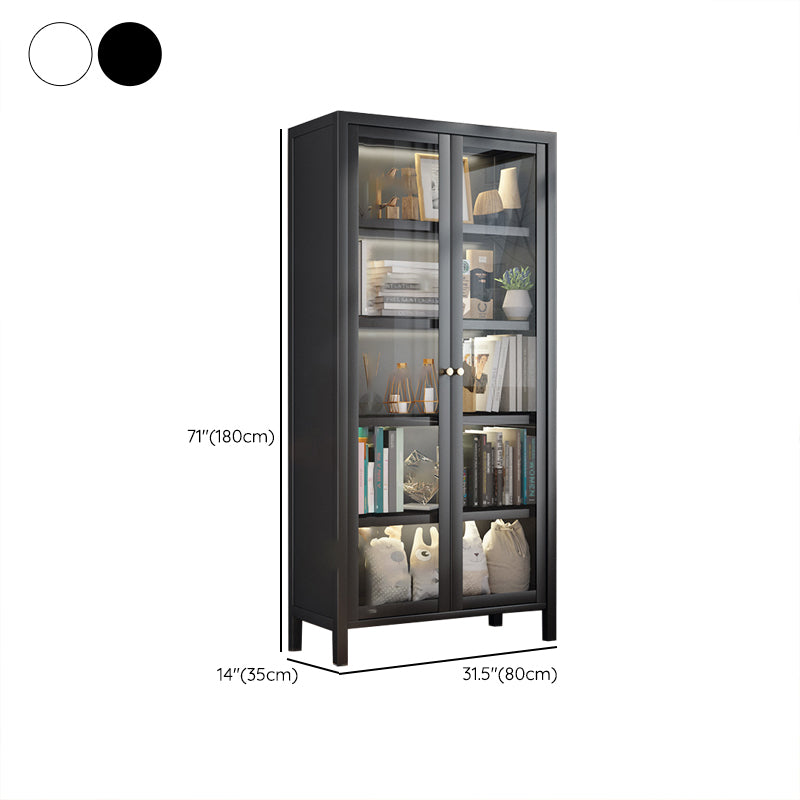Closed Back Standard Bookcase Glam Metal Bookshelf with Doors