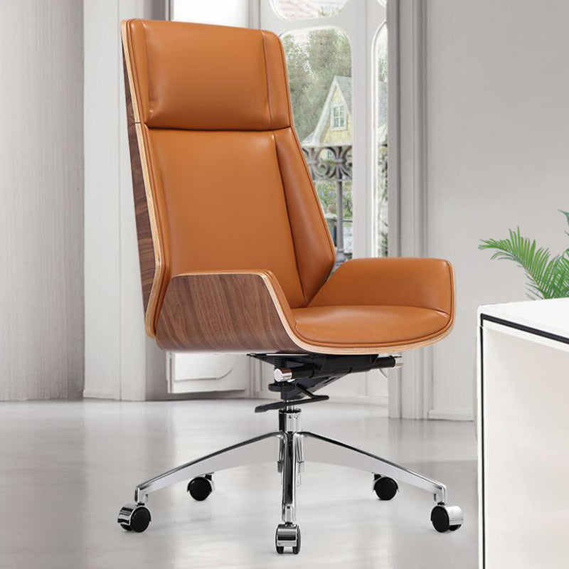 Armless Leather Desk Chair Modern No Distressing Ergonomic Office Chair with Wheels