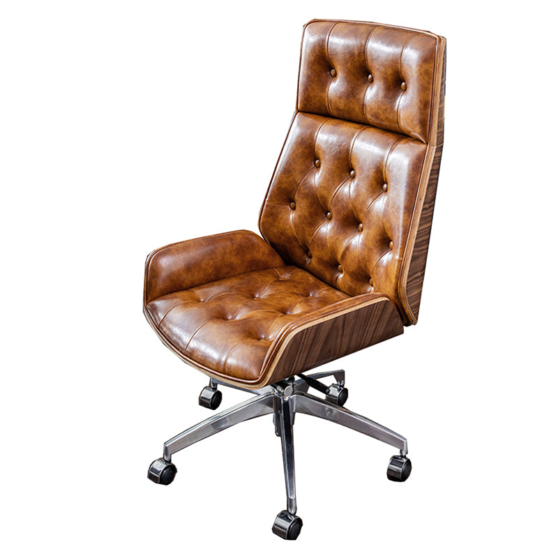 Armless Leather Desk Chair Modern No Distressing Ergonomic Office Chair with Wheels