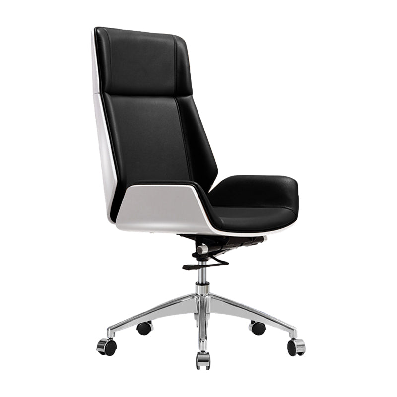 Armless Leather Desk Chair Modern No Distressing Ergonomic Office Chair with Wheels