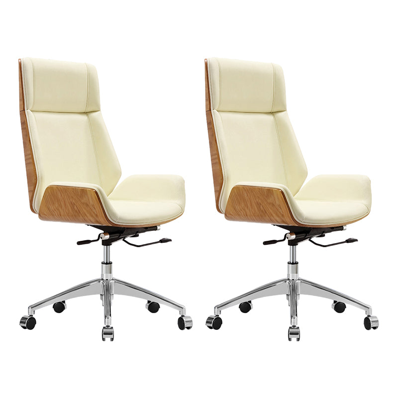 Armless Leather Desk Chair Modern No Distressing Ergonomic Office Chair with Wheels