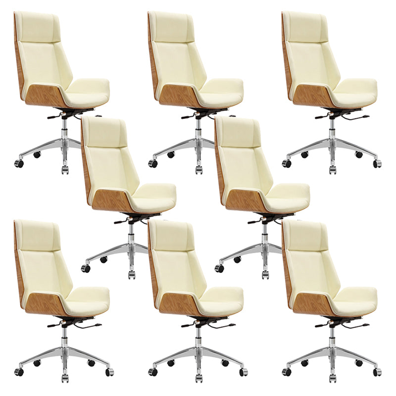 Armless Leather Desk Chair Modern No Distressing Ergonomic Office Chair with Wheels