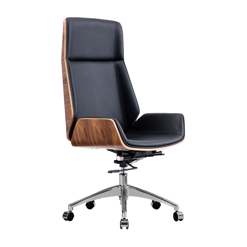 Armless Leather Desk Chair Modern No Distressing Ergonomic Office Chair with Wheels