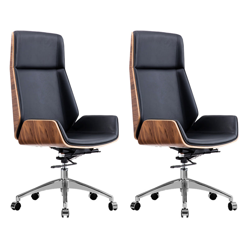 Armless Leather Desk Chair Modern No Distressing Ergonomic Office Chair with Wheels