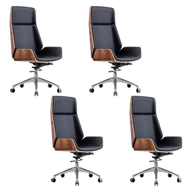 Armless Leather Desk Chair Modern No Distressing Ergonomic Office Chair with Wheels