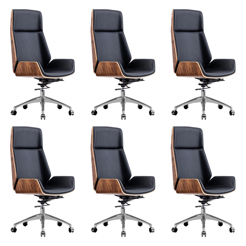 Armless Leather Desk Chair Modern No Distressing Ergonomic Office Chair with Wheels