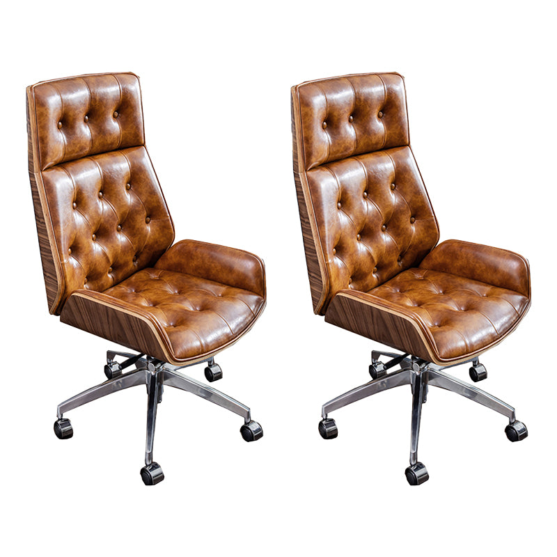 Armless Leather Desk Chair Modern No Distressing Ergonomic Office Chair with Wheels