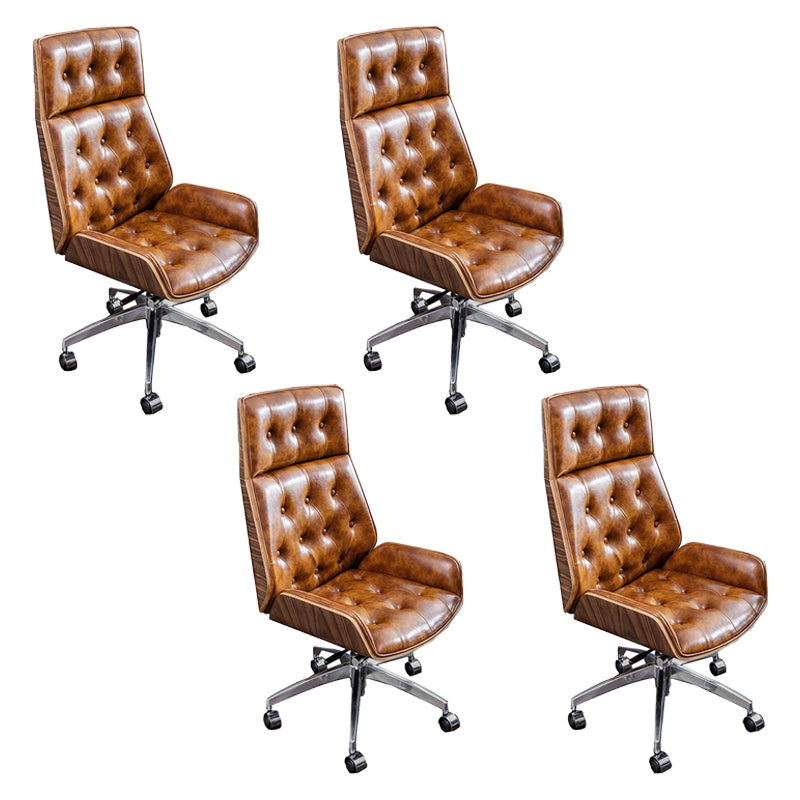 Armless Leather Desk Chair Modern No Distressing Ergonomic Office Chair with Wheels