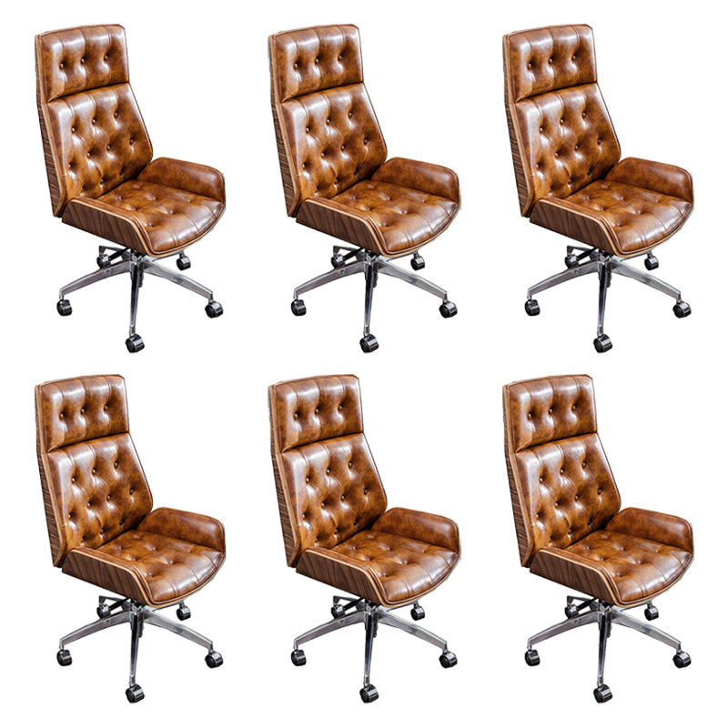 Armless Leather Desk Chair Modern No Distressing Ergonomic Office Chair with Wheels