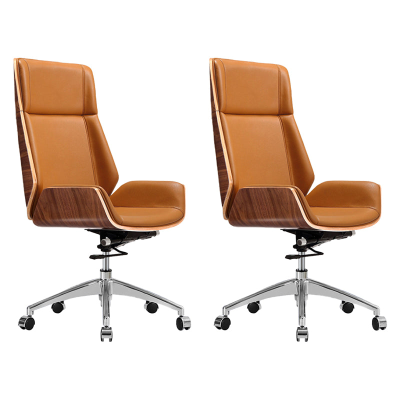 Armless Leather Desk Chair Modern No Distressing Ergonomic Office Chair with Wheels