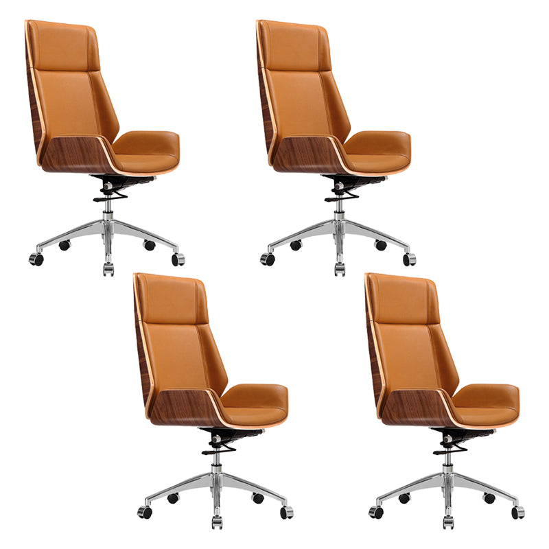 Armless Leather Desk Chair Modern No Distressing Ergonomic Office Chair with Wheels