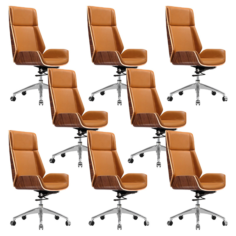 Armless Leather Desk Chair Modern No Distressing Ergonomic Office Chair with Wheels