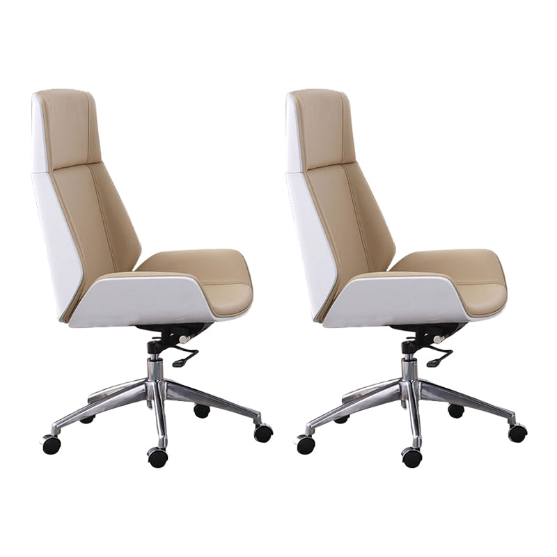 Armless Leather Desk Chair Modern No Distressing Ergonomic Office Chair with Wheels